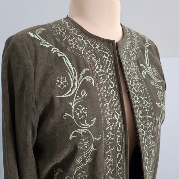 Susan Graver Olive Embroidered Blazer - Picture 8 of 14